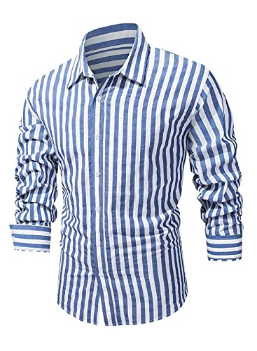Elegancity Chemise Hommes Rayée Manches Longues Chemise Casual Stylée Chemise d'été en Coton et Lin Cover