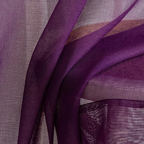 Image of Sheer Curtains for Windows, Window Treatments Semi Crinkle Rod Pocket Sheer Privacy Curtains 63 inch Length 2 Panels Set for Living Room Bedroom Kitchen Babyroom Set of 2, 52 inchx 63 inch, Purple