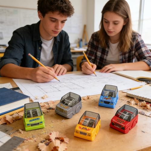 Image of Climberty Car Pencil Sharpener for Kids, Set of 5 Dual Hole Manual | Neat Point Sharpening, Helps Reduce Breakage, Compact Design, Desk and Classroom Use, Simple Handheld Operation