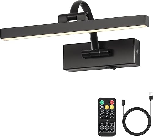 Miniatura 9 de Luces de imagen inalámbricas para pared, funciona con pilas, iluminación artística negra para pinturas, luces recargables de galería con control