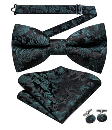 Image of Dubulle Mens Paisley Striped Bowtie Set Pre-tied Bowtie for Men and Pocket Square Set Wedding Business