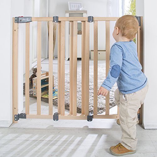 roba Türschutzgitter Safety Up - Verstellbreite 70 - 118,5 cm - Schutzgitter aus Holz mit Ampelfunktion für Tür / Treppe - Türschutzgitter für Kinder & Haustiere - Massivholz Buche