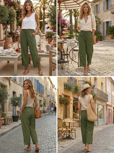 Image of Acelitt Women Casual Lightweight Drawstring Elastic Waist Pants with Pockets, S-XXL