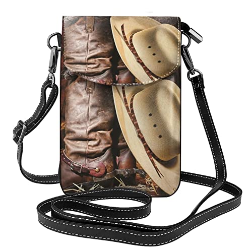 Sac à bandoulière avec rabat en cuir noir imprimé cowboy chapeau et bottes western