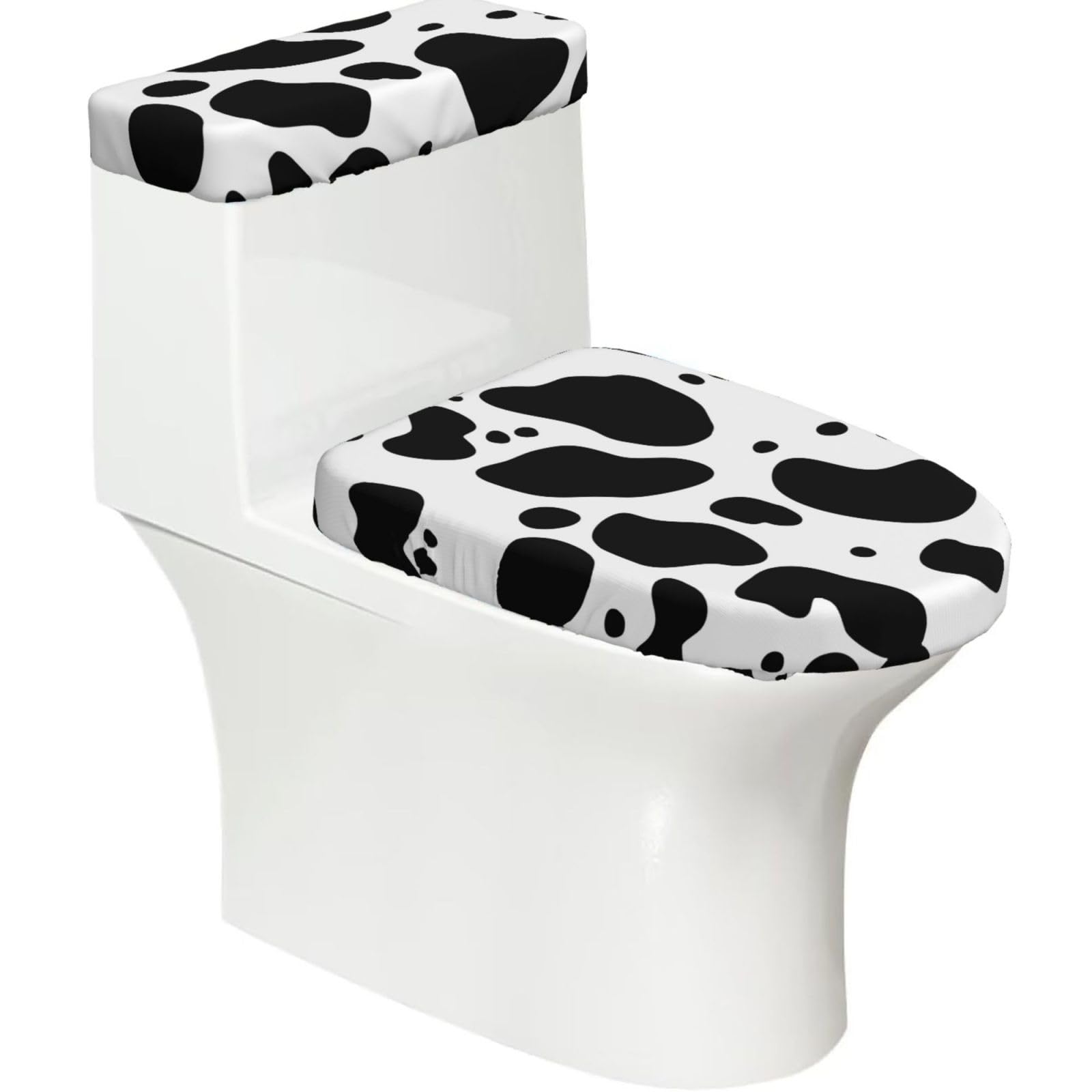 Mrowyc Black Animal Skin Cow Printed Toilet Seat Set - Set Of 2 - Universal Toilet Seat Cover - Housewarming Birthday Christmas Gift