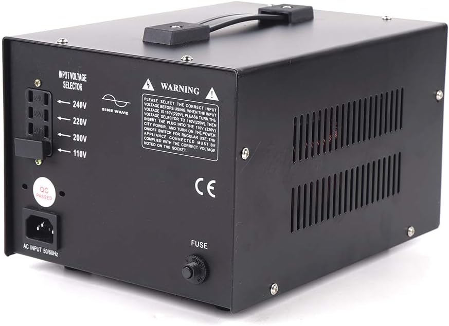 Rear view of the OUKANING STU-3000 showing the fuse holder and input selector.