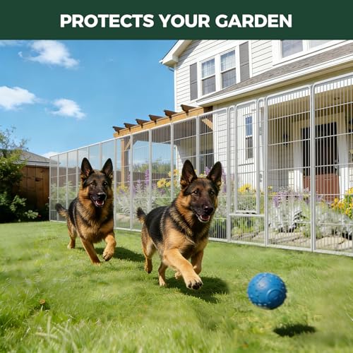 Image of FXW Garden Fence Outdoor for the Yard - 45in(H) x 18.2ft(L) Heavy Duty Metal Animal Barrier for Dog, No Dig Decorative Dog Fence, 8 Panels, White