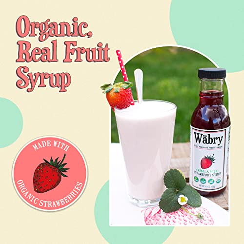 Image of Wabry Organic Strawberry Syrup - 14.9oz (420g), Natural Fruit Syrups for Drinks, Coffee, Shaved Ice and Ice cream, Vegan, Non-GMO, Gluten-Free Snow Cone Syrup - BPA-Free Plastic Bottle