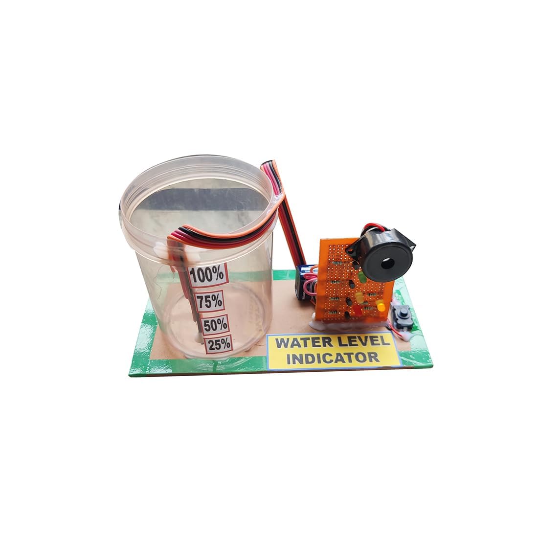 Water Level Indicator Electronic Project with Sensors, Buzzer, LED, and Transparent Tank, 25%-100% Level Markings-image-22