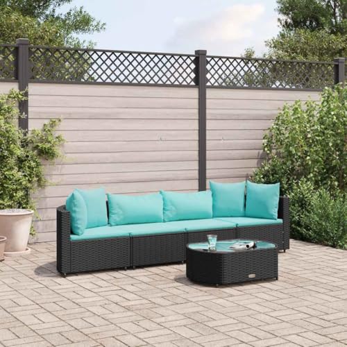 SKM Set de Muebles de jardín 5 pzas y Cojines ratán sintético Negro,Mobiliario,Muebles de jardín,Conjuntos de jardín,Negro,36.3 kg,3308372