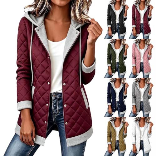 Quilted Jacket for Women Warm Mid Length Button Quilted Coat with Hood - image 1