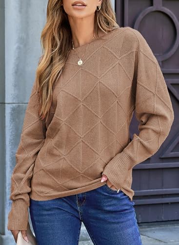 Image of EVALESS Casual Crewneck Sweaters for Women Fall Winter 2026 Lightweight Long Batwing Sleeve Pullover Sweaters Tops Clothes
