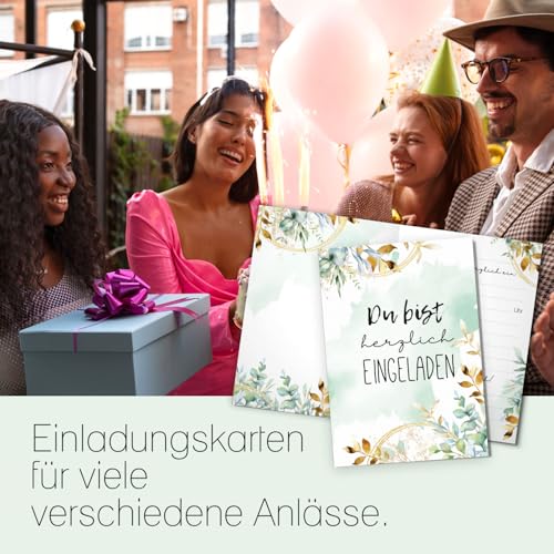 younikat 15 Einladungskarten Eukalyptus - Neutrale Klappkarte mit Umschlägen I Geburtstag Feste Hochzeit Konfirmation Kommunion I you0134