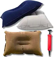 Kit de 2 Travesseiros Inflável Aveludado Ergonômico Descanso Pescoço Para Viagem Carro Portátil Praia Acampamento Piquenique