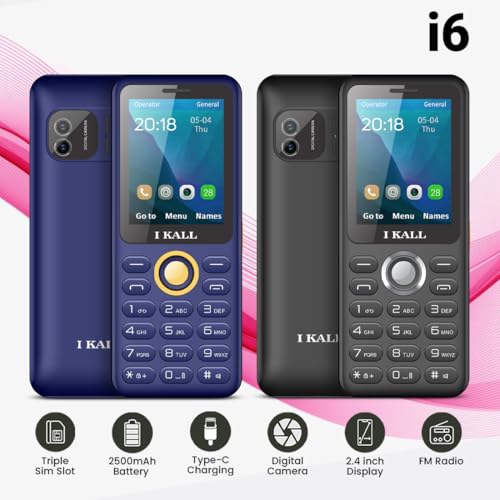 Image of IKALL I6 Mobile Phone - 2.4 inch Display with 2500mAh Battery, Triple-Sim, Type-C Charging, FM Radio & Music /Video Player (Blue)