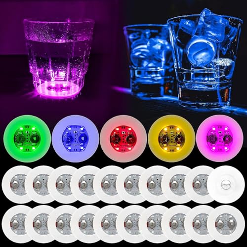 LED Coaster 25 Pcs Light Up Coasters for Drinks Liquor Bottle Light Stickers Coasters Flash Light Up Cup Coaster for Club Bar Party