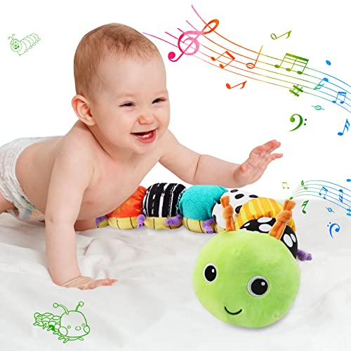 Image of JERICETOY Baby Musical Toy Tummy Time Toy Stuffed Animal Baby Toy with Teether Multi-Sensory Crinkle Attle and Texture Newborn Toy for 0-3-6-12 Months Boys, Girls