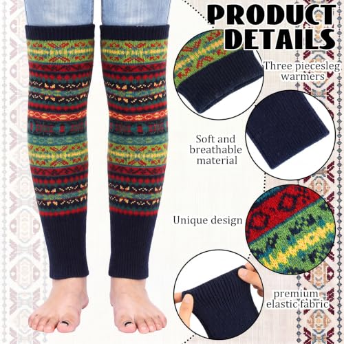 Image of SATINIOR 2 Pairs Bohemian Leg Warmers for Women Wool Blend Knit Knee High Boot Cuffs Long Winter Warm Thermal Socks(Navy Blue,Burgundy)