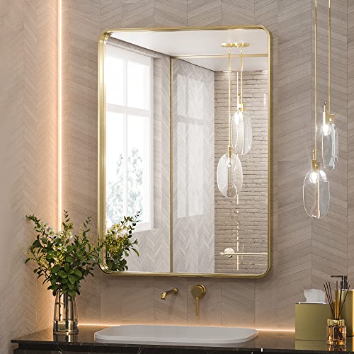 TETOTE Gold Framed Mirror for Bathroom, 22 x 30 Inch Vanity Mirror for Wall, Brushed Brass Rectangle...
