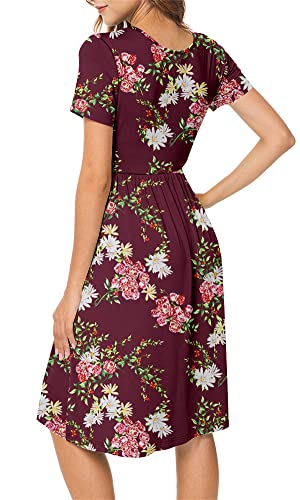 Image of DB MOON Women Summer Casual Short Sleeve Dresses Empire Waist Dress with Pockets