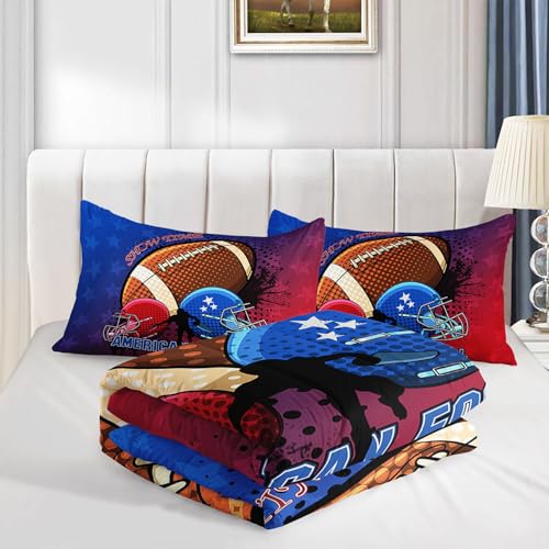 Image of Rugby Comforter Set American Football Sports Theme Printed Bedding Set with 1 Comforter and 2 Pillowcases for Boys and Girls Bedroom All Season(Rugby Queen)