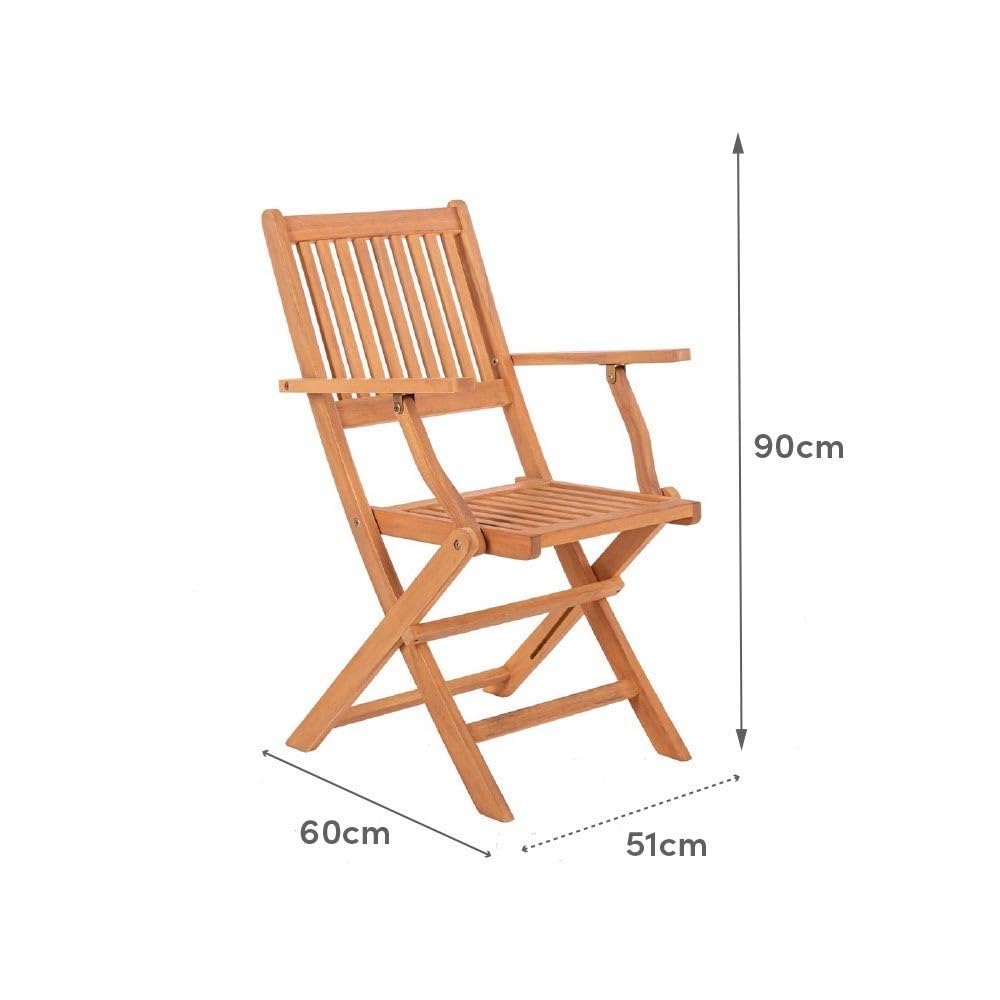 LOLAhome Pack de 2 Sillas de jardín Resistentes y Plegables, con reposabrazos | De Madera natual sostenible de Acacia con FSC | para Exterior, jardín, terraza, balcón o Piscina | Kate