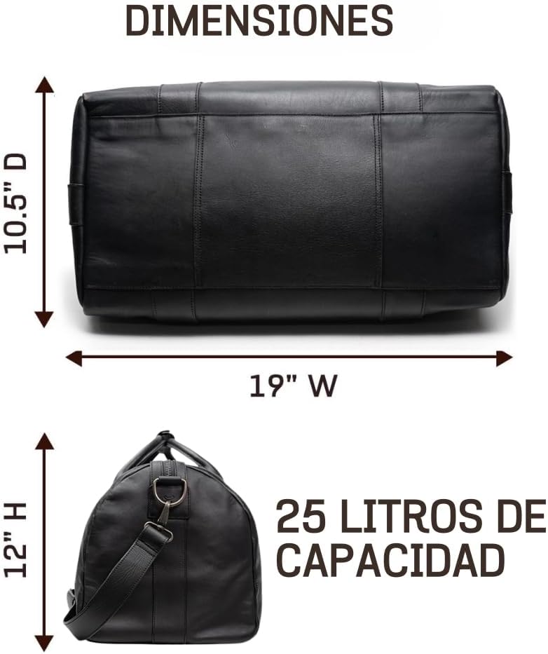 Full Grain Leather Duffle Bag – 25L Travel, Gym & Carry-On Weekender for Men | Handcrafted Overnight Bag with Brass Hardware, Black Style - Image 6