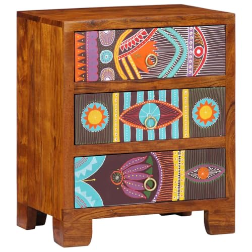 Ziaphsol Aparador multicolor 50 x 35 x 60 cm, madera maciza de acacia, pintado a mano, con 3 cajones, para salón, cocina, pasillo, espacio de almacenamiento versátil