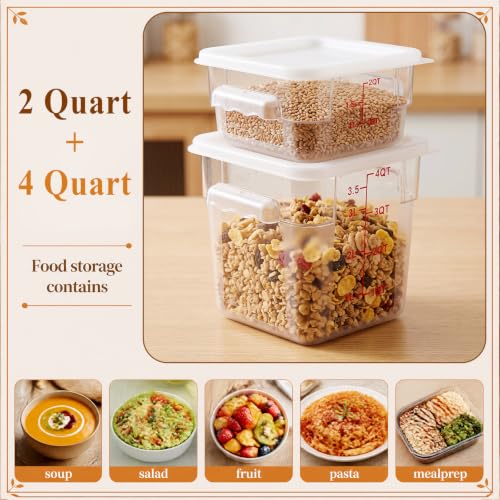 Image of Ziliny 2 Pcs 4 Qt & 2 Qt Square Food Storage Container with Lid, White