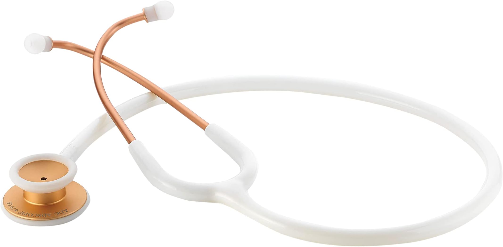 ADC Adscope Lite 619 Ultra Lightweight Clinician Stethoscope with Tunable AFD Technology, Lifetime Warranty, Rose Gold with White Tubing