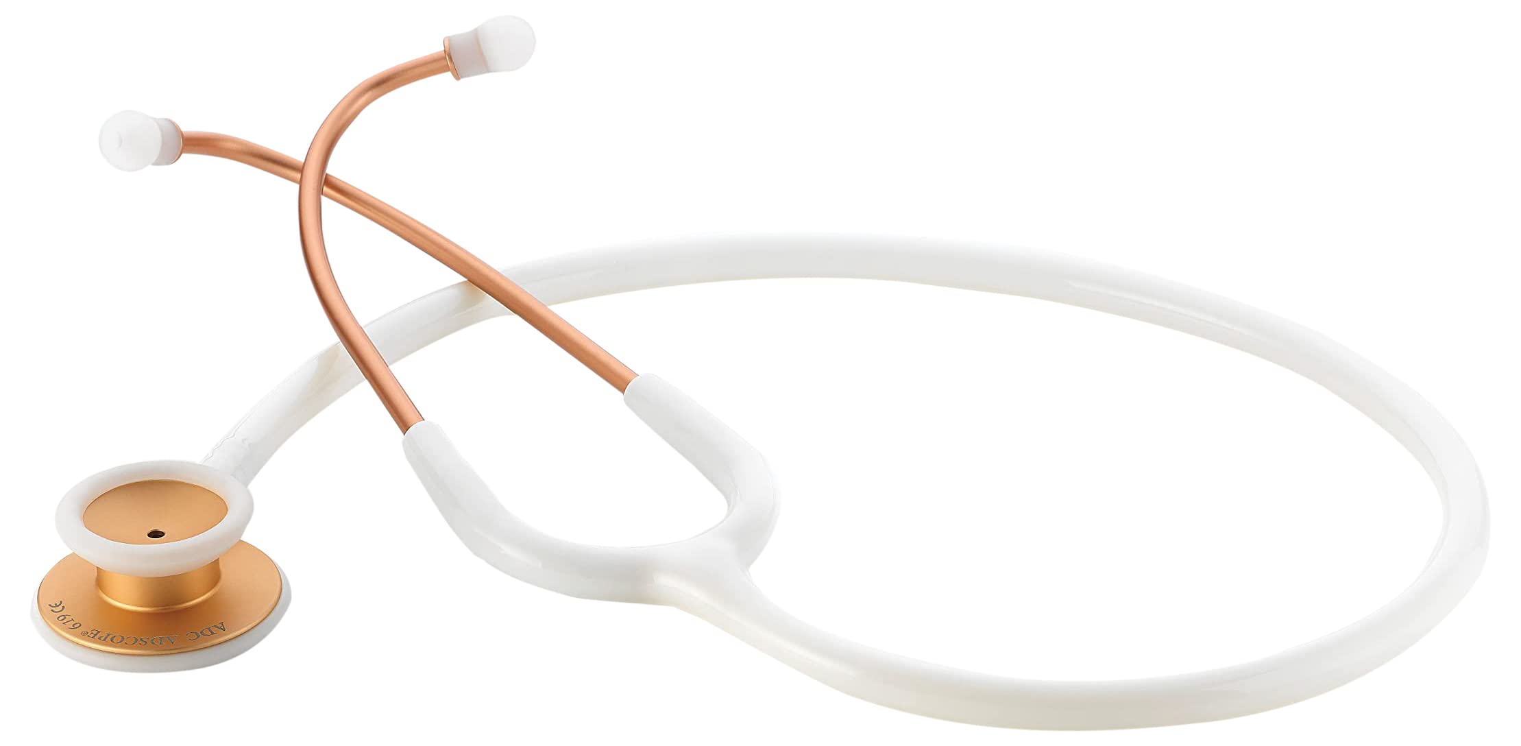 ADC Adscope Lite 619 Ultra Lightweight Clinician Stethoscope with Tunable AFD Technology, Lifetime Warranty, Rose Gold with White Tubing