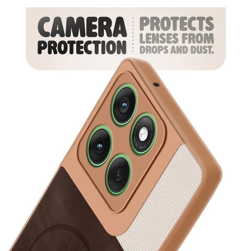 Image of Bintage CASE Mac Safe Design Hard Light Weight Back Case | Soft Border Camera Protect | Dual PU Leather Finish Back Cover Compatible for Motorola Edge 60 Pro 5G - White & Cherry Brown