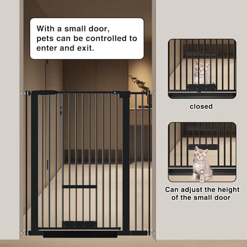 UVIPC-Extra-Tall-Pet-Gate-with-Cat-door-Tall-4055-Ultra-Narrow-Spacing-Extra-Wide-and-Tall-Baby-Gate-with-pet-door-Pressure-Mounted-Walk-Through-Dog-Gate