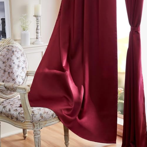 Image of amazon basics - Room Darkening Blackout Door Curtains, 100% Room Darkening | 7 Feet |Set of 2| Plain Design | for Living Room and Bedroom | 115cmx210cm, Color- Maroon