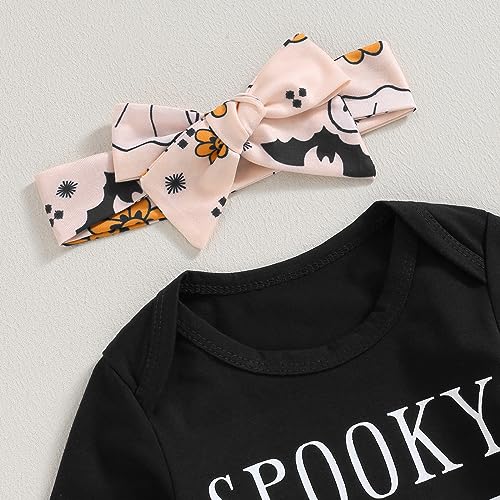 Newborn Baby Girl Halloween Clothes Long Sleeve Romper Tops Pumpkin Bell-Bottom Pants Headband Infant Fall Outfits3