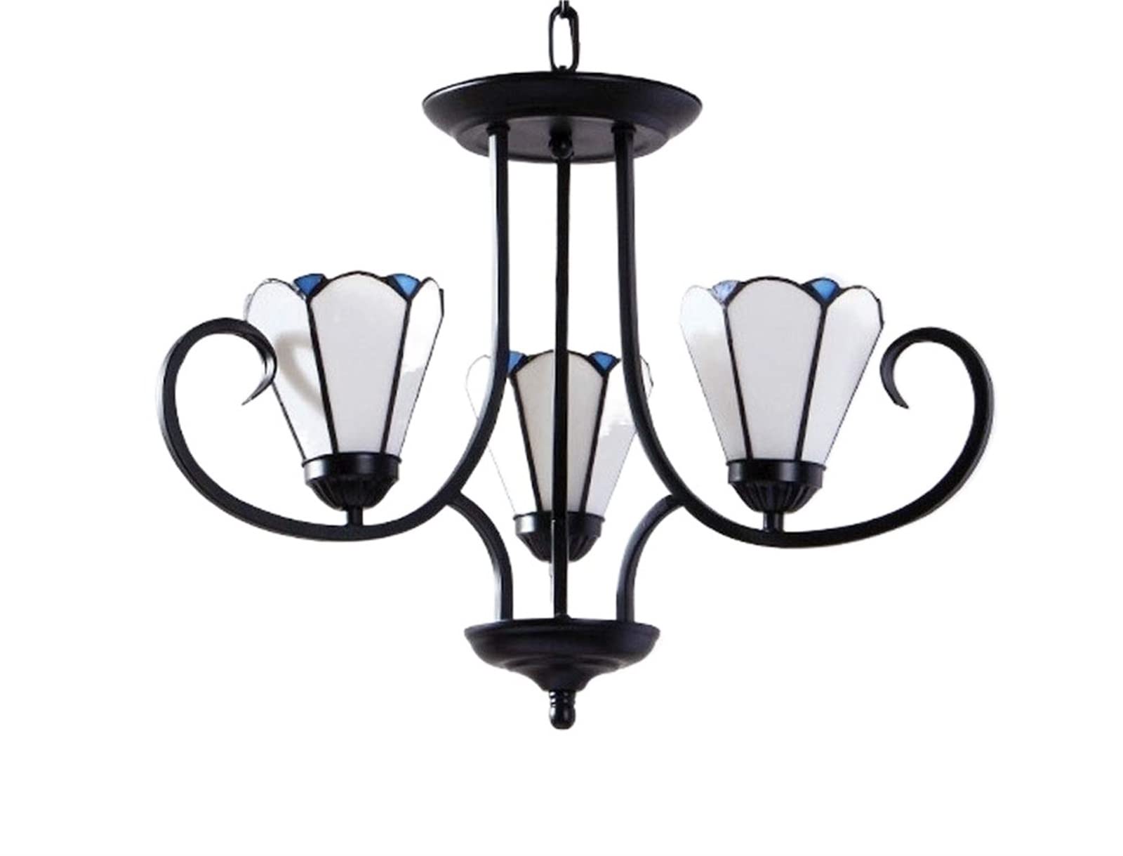 Suspension lustre vintage 3 lumières avec abat-jour en verre blanc