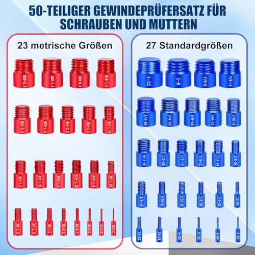 Gewindelehre Set, Hohe Präzision, Hochwertige Aluminiumlegierung, mit Metrische und Imperiale Gewinde, Zur Prüfung und Messung von Gewindegrößen, für Werkstatt, Haushalt, Industrie