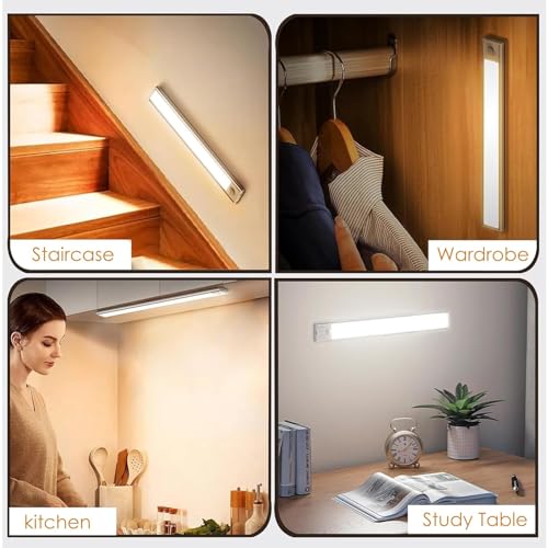 Image of Cabinet Lights Rechargeable 84 LED - Super Bright Stick-On Magnetic Light Bars, Motion Sensor, 3 Colour Temperatures, 5 Brightness Levels, 4 Modes, Kitchen, Pantry, Closet (20 CM) (Metal-Body)