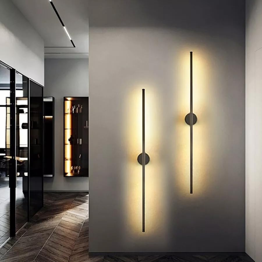 Image of Artica LED Long Strip Metal Wall Light - Modern Linear Black Wall Sconce, Sleek Indoor Warm White LED Wall Lamp for Home Living Room, Bedroom, Bar, Restaurant, Cafe & Office Decor 12w
