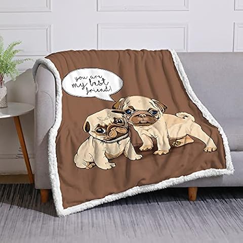 DUISE Fleece Bed Throw Blanket Pugs Puppies Soft and Fuzzy Plush Print Sherpa Throw Blanket Friendship is Always for You Friends Gifts for Pet Animals Puppy Dog Lovers Throw(60"x80") Cover