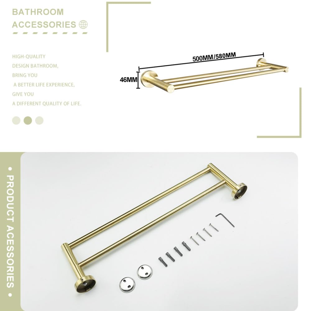 Estante de Montaje en Pared de Oro Cepillado, Accesorios para baño, Soporte de Papel, toallero, Barra, Barra, Gancho para Bata, Accesorios de baño, Barra de Toalla Doble BG