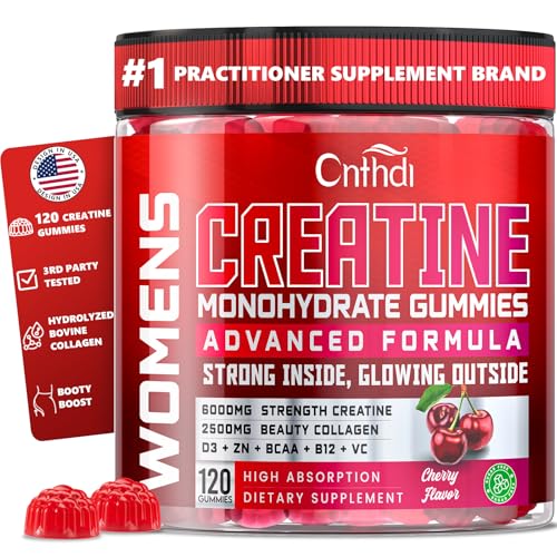 CNFHDI 6000mg Creatine Monohydrate Gummies, HIGH Absorbed Creatine for Women, Preworkout Gummies with Collagen, BCAA 2:1:1, L-Taurine, Vitamin C & B12, Supports Muscles & Recovery, Energy & Stamina