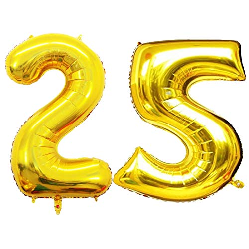 Image of Atpata Funky 25 Number Golden Foil Balloon 32 inch Size Birthday Decoration Items | Happy Birthday Decoration Kit | 25th Year Birthday Party Anniversary Wedding Decorations