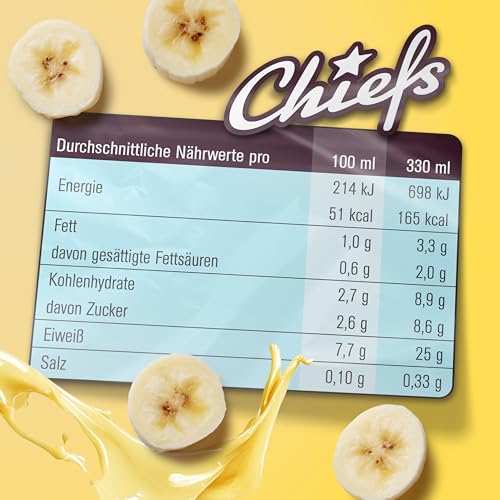 Chiefs High Protein Shake - Banane, 8x300ml - kein Zuckerzusatz & je 25g Protein - Protein Shake für Muskelaufbau - Laktosefrei & Lower Carb & Glutenfrei - Protein Drink 5