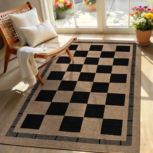 Tapete decorativo jute cuadriculado 3x5 pies miniatura 2