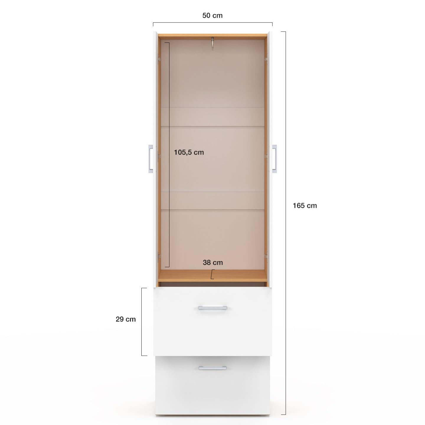 IDMarket - Armario Juliana de 2 puertas blanco y madera armario 50 cm con 2 cajones