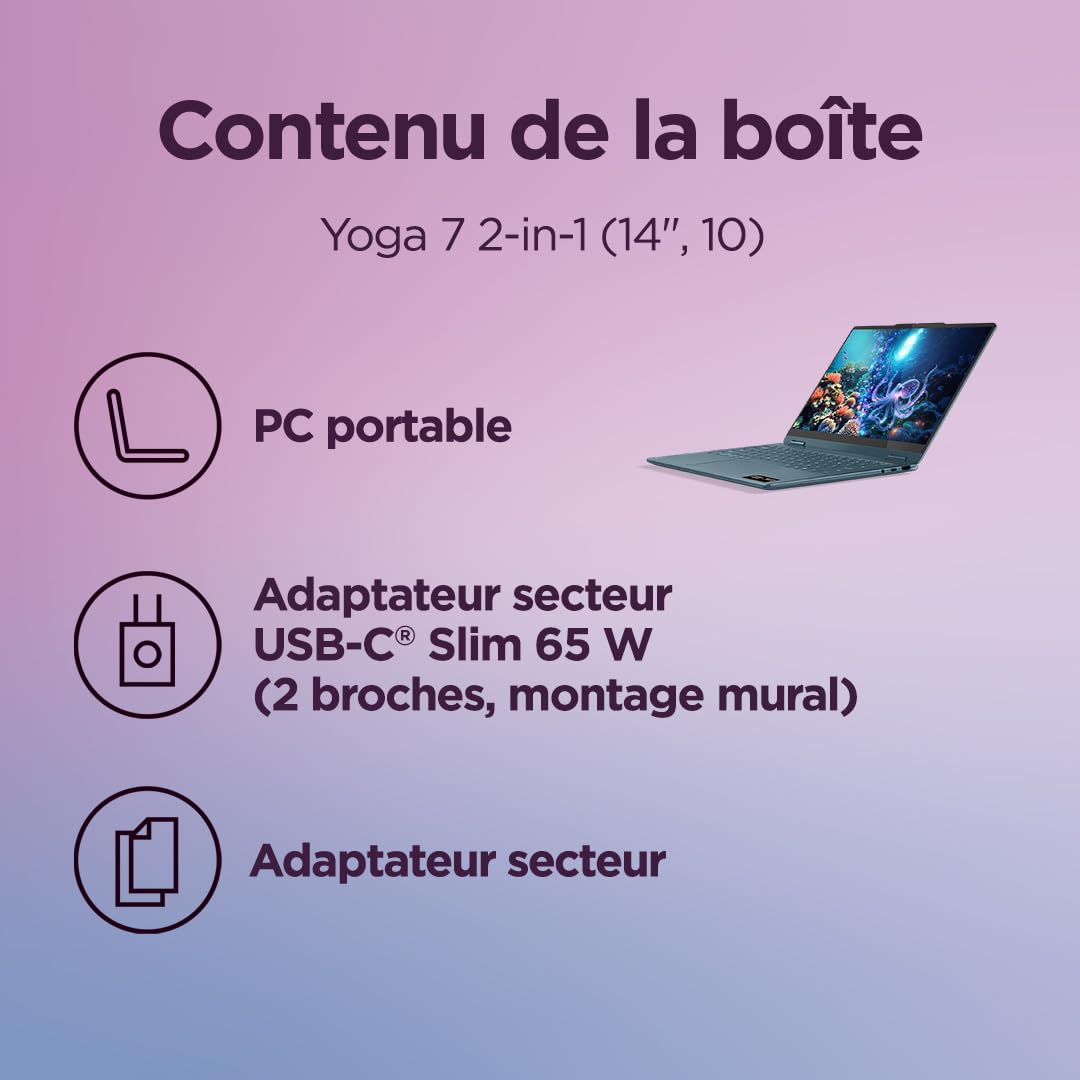 Lenovo Yoga 7 2-in-1 14AKP10 - Ordinateur Portable 2-en-1 14'' OLED Tactile Copilot+ (AMD Ryzen AI 7 350, RAM 16Go, SSD 1To, AMD Radeon 860M, Windows 11 Home) Clavier rétroéclairé AZERTY - Tidal Teal
