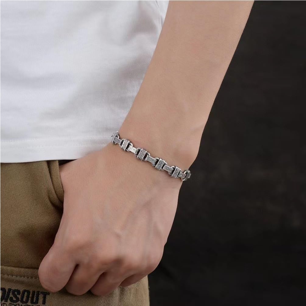 Retro Men’s Link Bracelet Handmade Titanium Stainless Steel Masculine Bracelet Chain for Males, 22cm (8.66 inch)