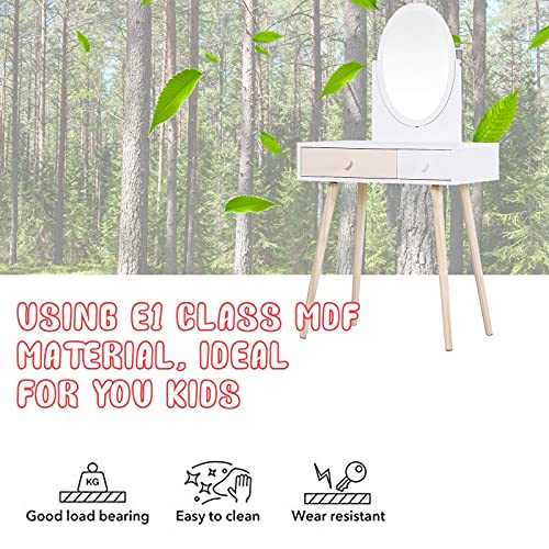 YIE Kids Dressing Table w/Mirror 2-Drawer Cute Handle Kids Bedroom Play Room Storage - Image 6