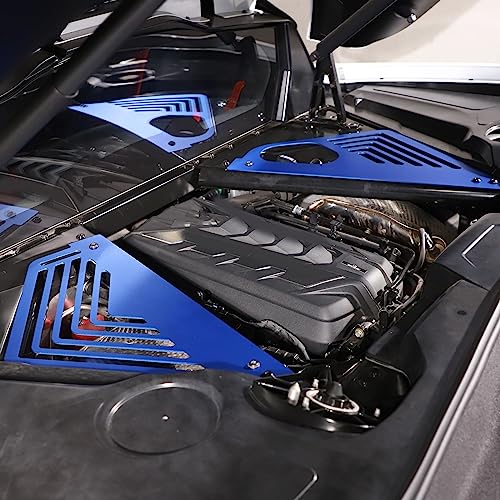 Image of TOYCIDFG Car Front Engine Bay Panel Cover Left Right Splash Shield Oxidation Case Guard Compatible with C8 Corvette 2020-2024 Auto Aluminium Interior Body Part Accessories (Blue)